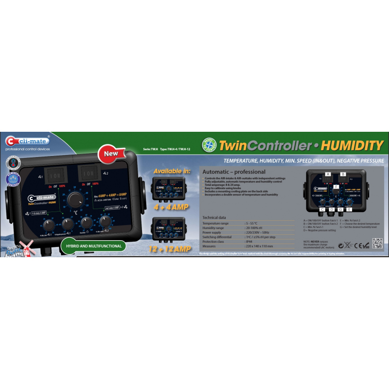 Climate Twin controleur 2x12Amp + contrôle humidité (NEW 2018)